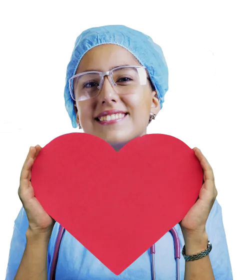 Nurse holding a large red heart shape